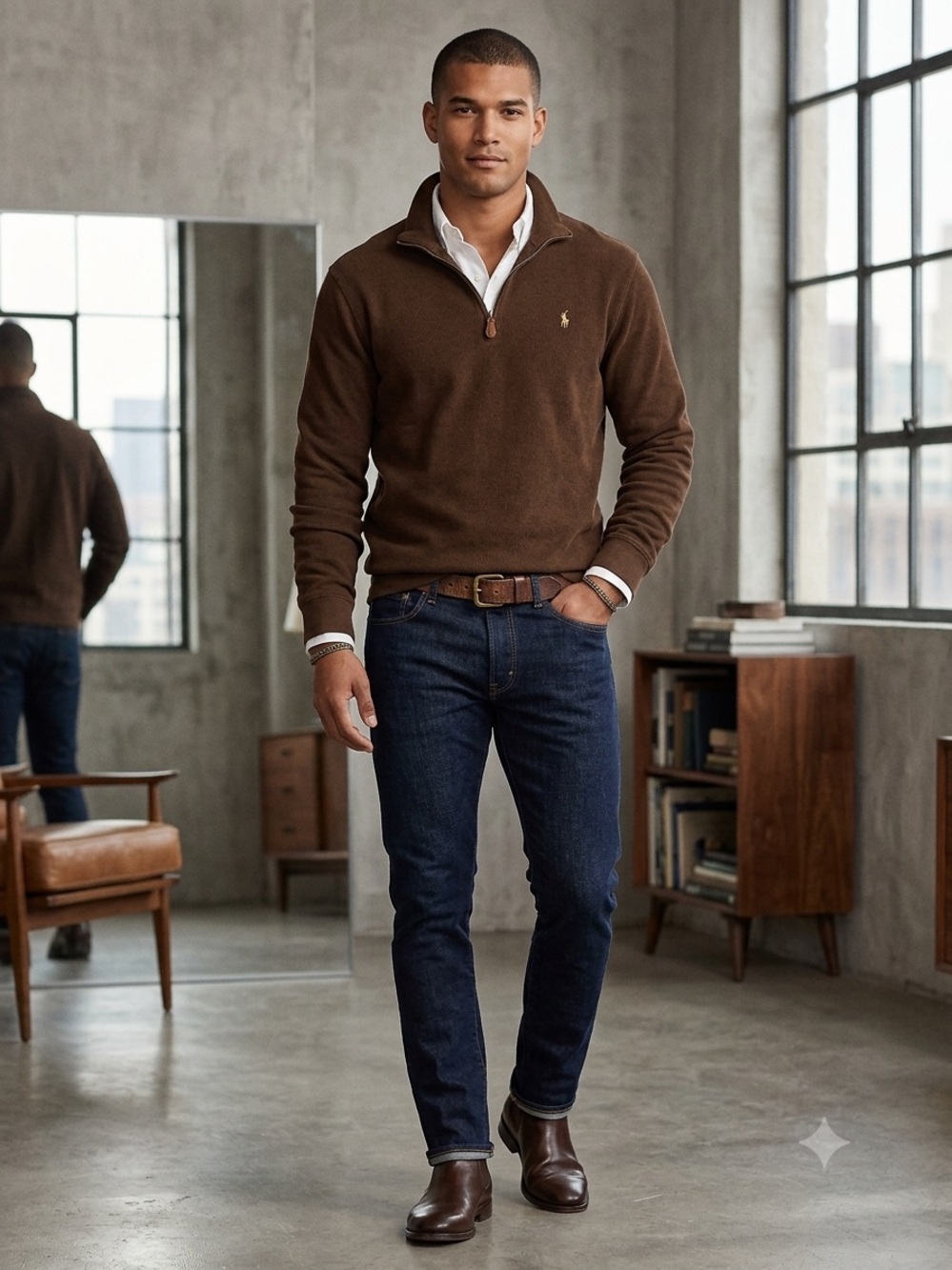 Polo Ralph Lauren 1/4 Zip Brown Preppy Ribbed Sweater XXL